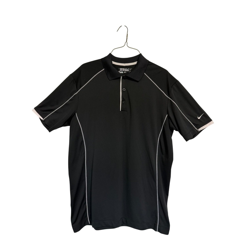 Nike Golf Polo Shirt Mens Medium Black Gray Dri-FIT Tour Performance Short‎